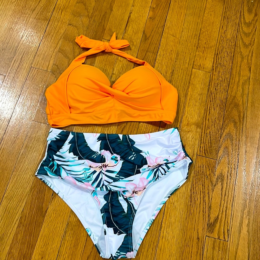 New swim suit Orange top and floral bottom